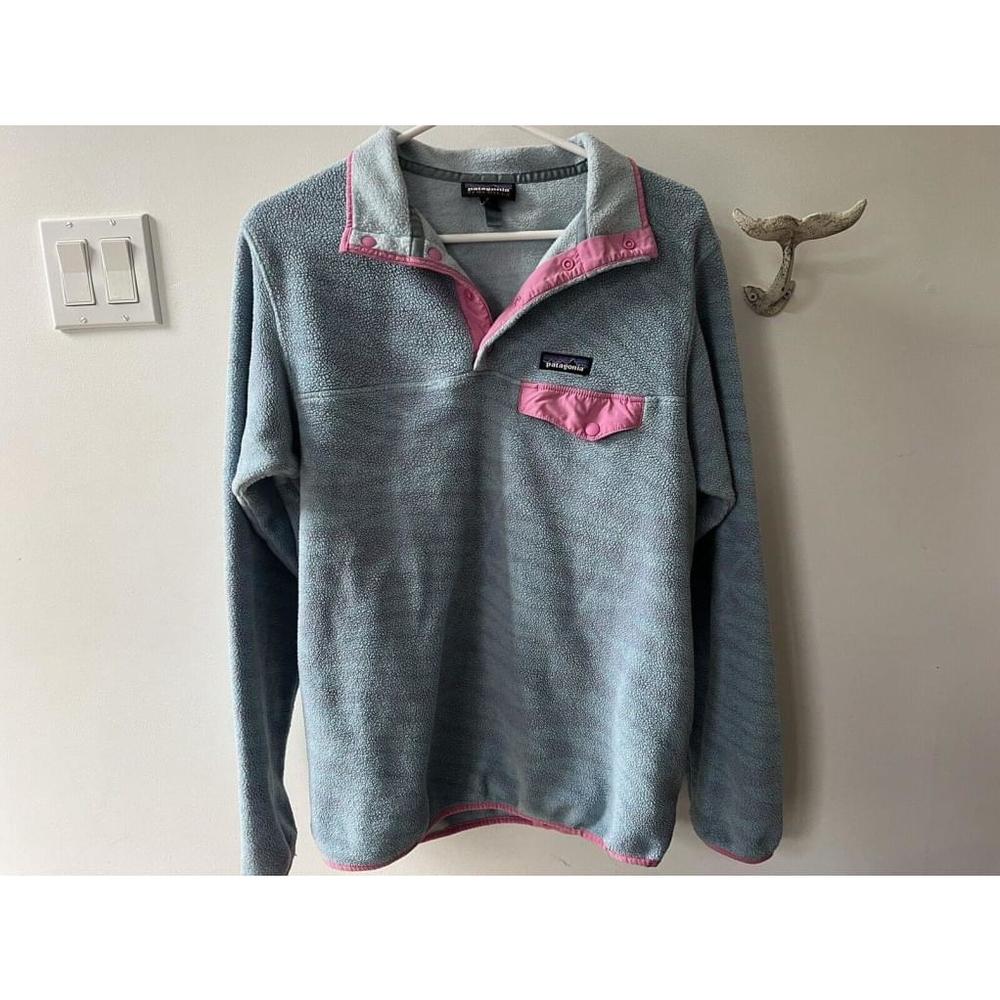 patagonia synchilla women’s medium light blue snap-t eucalyptus fronds